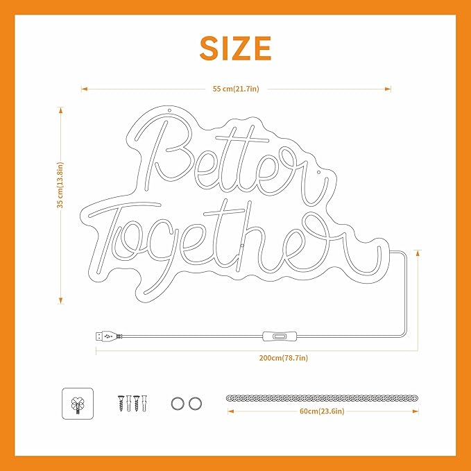 Better Together Neon Sign for Wall Decor Neon Lights for Teen Bedroom Decor Art Light Up Sign LED Neon Signs for All Party Reunion Decoration USB 21.7x13.8 Inch(warm white)