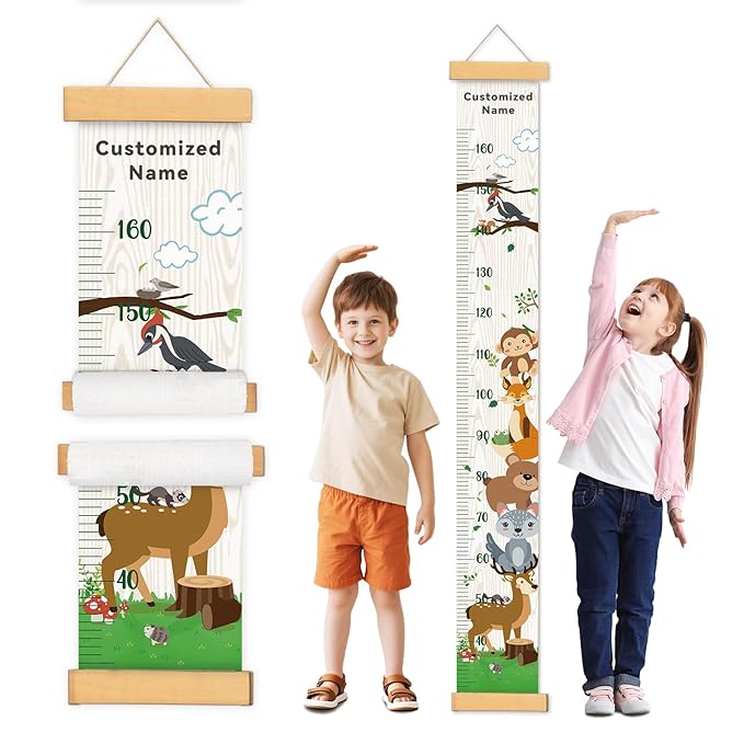 Kids Growth Chart for Wall - Premium Canvas Removable Height Ruler for Wall, Height Chart Measuring for Kids & Baby (Zoo)