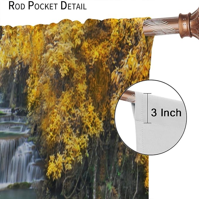 Waterfall Blackout Curtain, Autumn Season Trees Leaves Natural Landscape Window Drapes, for Bedroom Living Room 63" W X 63" L