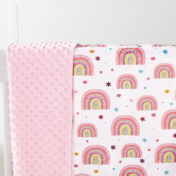 Pea Pod Baby Girls Blanket Soft Rainbow Minky Blanket for Newborn, 30'' x 40'' Double Layer Design, Dotted Backing Warm Baby Quilt Crib Blanket for Nursery/Stroller/Toddler Bed/Baby Car Seat