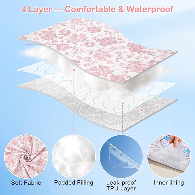 FIOBEE Changing Pad Cover Waterproof 2 Pack Quilted Diaper Change Table Sheets Breathable & Ultra Soft for Newborn Baby Boys Girls Fitted Changer Pads 32"x 16", Pink