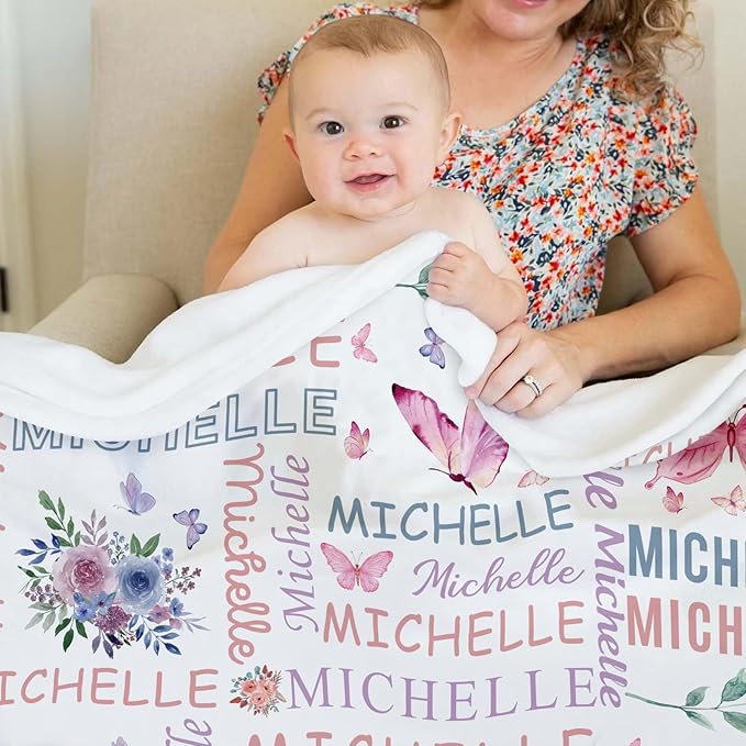 Ships Next Day, Personalized Baby Blankets, Custom Baby Blanket with Name for Girls,Gift for Chrismas Birthday Memorial Day, Customized Flannel Blanket for Kids Adults 50"X60"