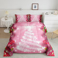 Feelyou Kids Merry Christmas Decorations Comforter Set, Kids Santa Tree Bedding Set Toddler Size for Boys Girls Teens Xmas Christmas Bell Decor Comforter Glitter Pink Quilt Set
