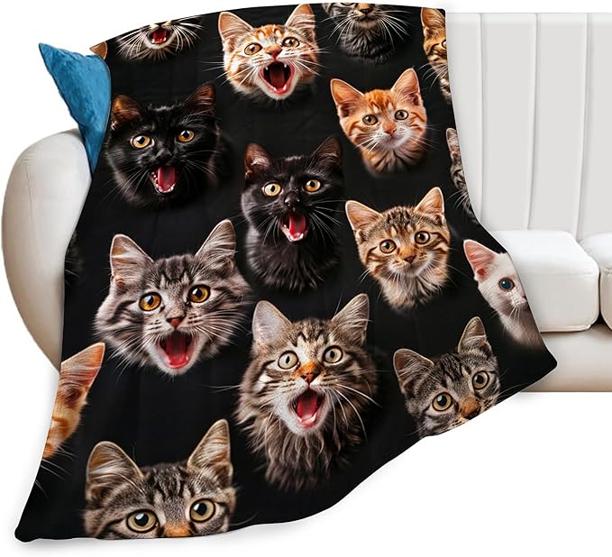 Funny Cats Throw Blanket - Soft, Warm, Cozy Fleece for Couch, Sofa, Bed - 50"x40" for Girls, Boys, Women, Men, Kids, Adults