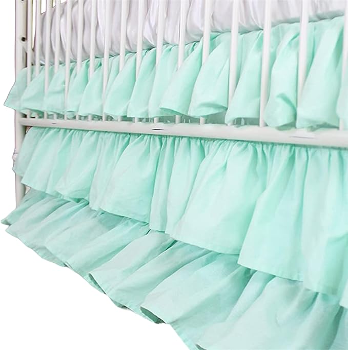 Ruffled Crib Bed Skirt: 3 Tiered Ruffled Crib Skirt Baby Girl Nursery Toddler Bedding Dust Ruffle, 17.7" Deep Drop- Fits Standard Cribs,28"x 52" (Green)