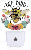 Bees and Flowers Night Light,Plug Into Wall for Boys Girls Bedroom Decorative Square Night Light Lamp 0.5w Sleep Friendly