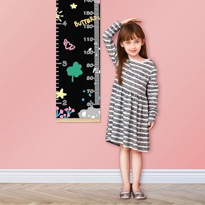 Kids Growth Chart Ruler for Wall Wood Frame Height Measure Chart 13.4x56 in Linen Hanging Height Growth Chart Koala Bear Flowers Rainbow Love Star Kids Room Decor
