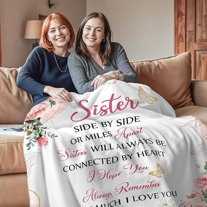 Sister Gifts Throw Blanket 60"x50", Sister Birthday Gifts for Women from Brother BFF Bestie, Sisters Blankets for Sofa Couch Room Bed, Best Sisters Ever Gifts for Christmas Thanksgiving