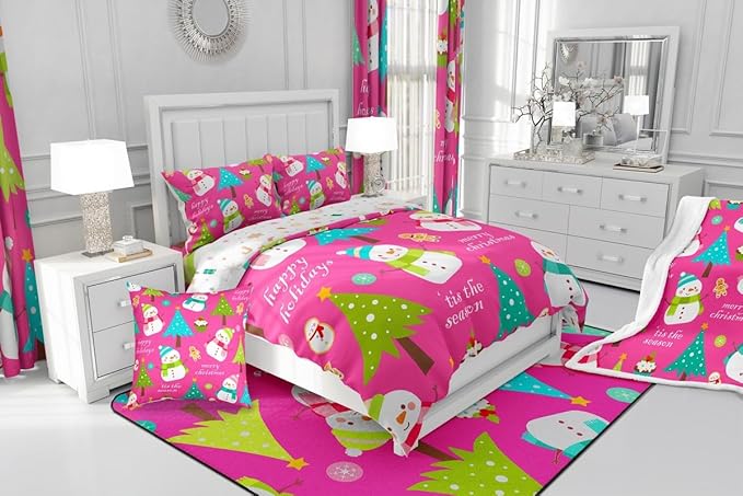 Erosebridal Christmas Kids Comforter Set Cartoon Snowman Quilts for Boys Girls Adults Xmas Tree Bedding Set Cartoon Snowflake Bedroom Decor Duvet Insert Twin Size