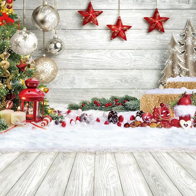 CYLYH 8x8ft Christmas Backdrop for Photography Christmas White Wood Floor Photography Backdrop Winter Snow Wooden Floor Xmas Background Newborn Christmas New Year Party Banner Decorop