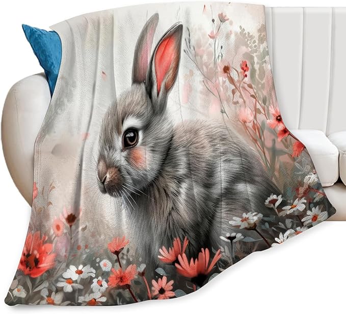 Tijuboni Rabbit Bunny Throw Blanket Rabbit Gifts for Girls Boys Women Men Kids Adults Soft Flannel Fleece Blanket for Couch Sofa Bed Home Decor 60"x80"