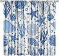 BAEKJIN Coastal Nautical Curtains,Coral Starfish Seashell Beach Sea Starfish Seashell Theme Pattern Print Decor Bedroom Living Room Window Treatmen 11 Panel Set 42x45 Inch