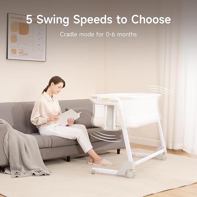Maydolly Baby Bassinet, Smart Crib, Automatic Cry Detection and Response, Rocking Bassinet for Baby, 7 Height Adjustable with Mattress for Newborns (White)
