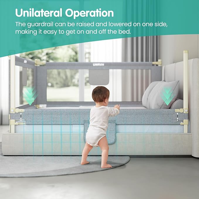 Bed Rails for Toddlers，Toddler Bed Rails，Bed Rail for Baby - Adjustable Height Bed Guard with Child Safety Lock, Universal Fit for King/Full/Twin Beds (Grey, 1 Side 74.8Inch)
