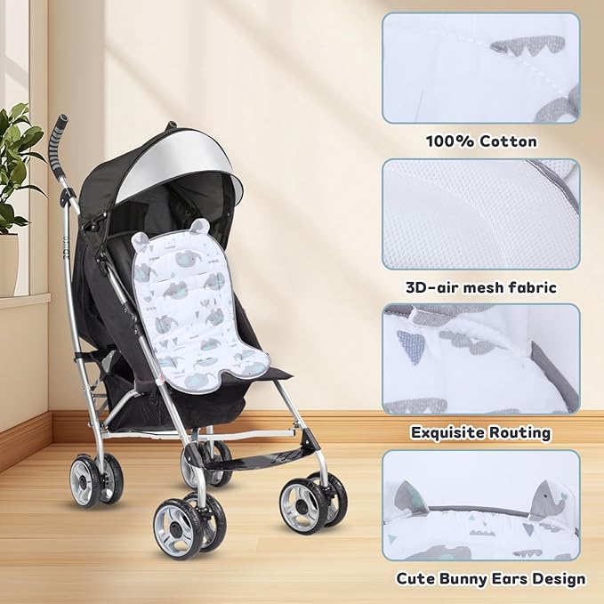 Baby Carriage Cushion, Universal Breathable Car Seat Insert Cushion, 3D Air Mesh Baby Seat Pad Liner for CarSeat, Buggy, High Chair (Elephant