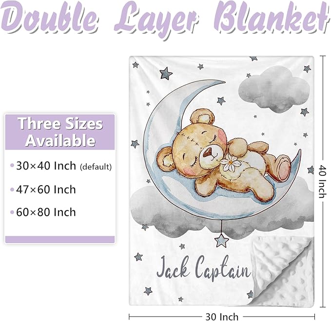 Personalized Baby Crib Bedding Set, 5 Pcs Custom Name Nursery Bedding Set for Girls Boys, Grey Moon Bear Baby Crib Set for Toddlers Infants, Double Layer Bedding Crib Sets Customized Gifts