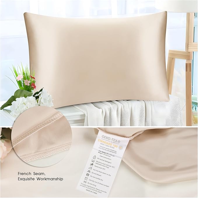 100% Mulberry Silk Pillowcase for Hair and Skin,Both Sides Natural Silk Bed Pillow Case with Hidden Zipper,19 Momme Grade 6A,1pc,Taupe,Standard Size 20x26 Inches