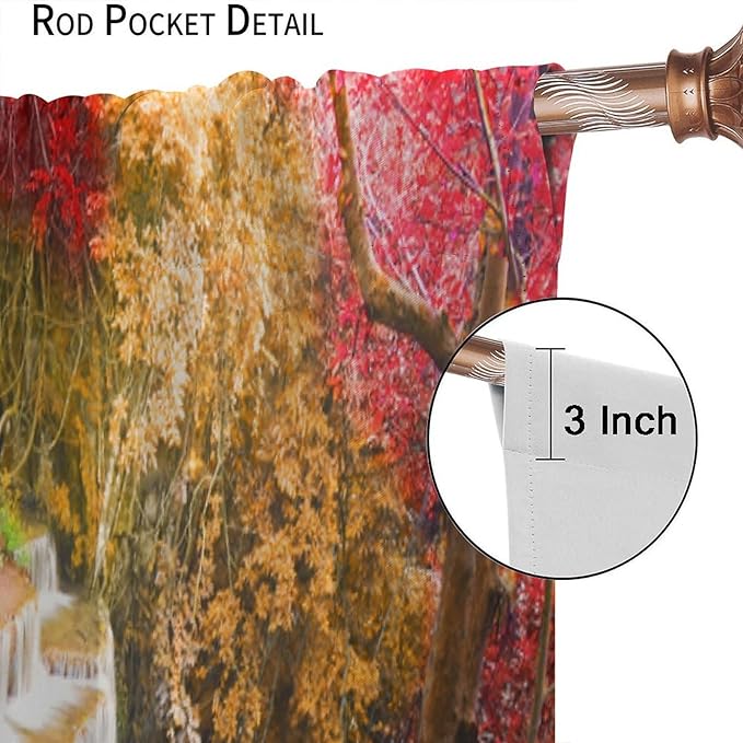 Landscape Blackout Curtains, Nature Forest Waterfall Butterfly Scenery Pattern Rod Pocket Window Drapes, for Bedroom Living Room 52" W X 84" L