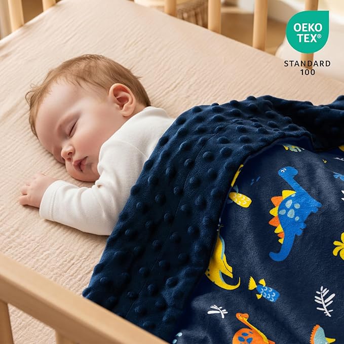 david's kids Micro Fleece Minky Baby Blanket for Boys with Double Layer and Soothing Raised Dots, Breathable and Soft Lightweight Receiving Blanket for Newborns, 30x40 Inches, Dinosaur