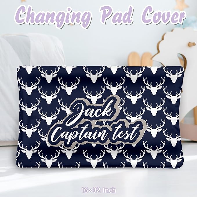 Personalized Baby Crib Bedding Set, 5 Pcs Custom Name Nursery Bedding Set for Girls Boys, Blue Woodland Deer Baby Crib Set for Toddlers Infants, Double Layer Bedding Crib Sets Customized Gifts
