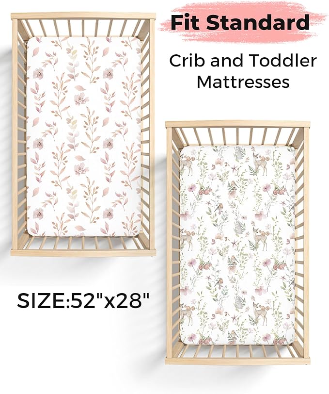 Crib Sheets for Boys and Girls, 2 Pack Fitted Baby Sheets for Standard Toddler Mattress 28" x 52", Soft Breathable Jersey Knit Baby Bedding (Safari Dreams)