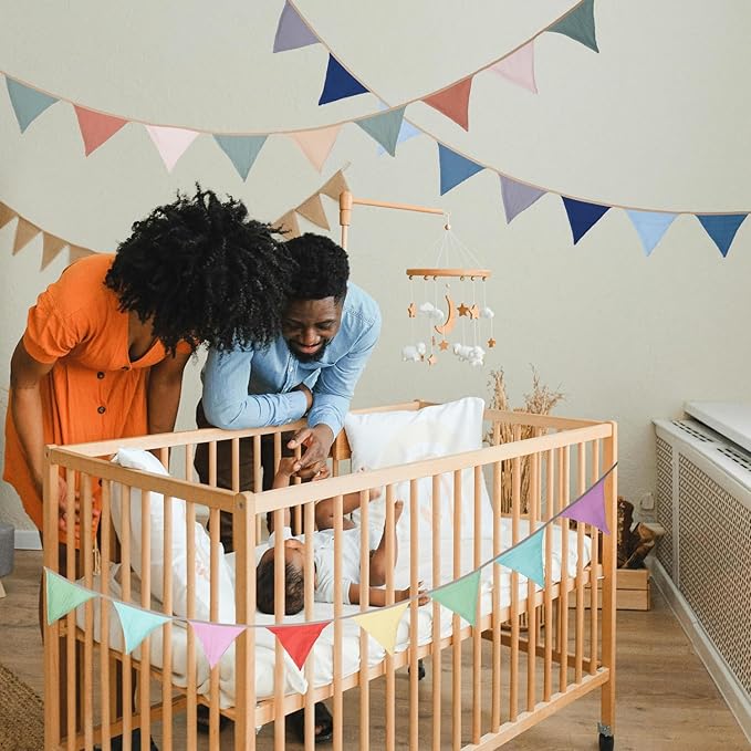 Fabric Bunting Banner, 2 Pack Handmade Neutral String Banner Each 8.5 ft 10 Flags Nursery Wall Hanging Wedding Birthday Home Baby Shower Party Decoration Bunting (Orange Grey)