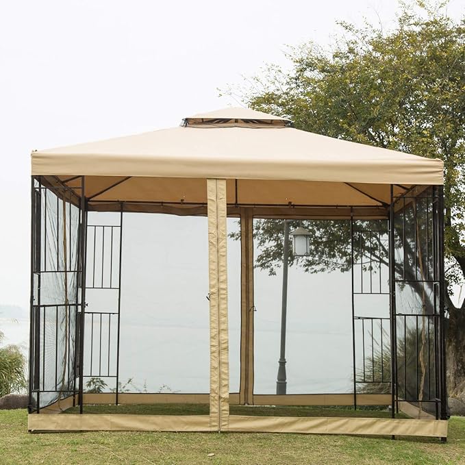 Sunnyglade Garden Gazebo 10' x 10' Patio Backyard Double Roof Vented Gazebo Canopy