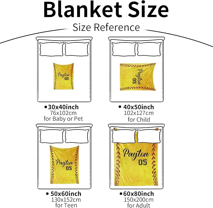 Personalized Softball Kids Blanket with Naumber and Name - Custom Sport Bed Blankets Gift for 0-3 Months Baby Essential - Super Warm and Comfortable 40x50inch