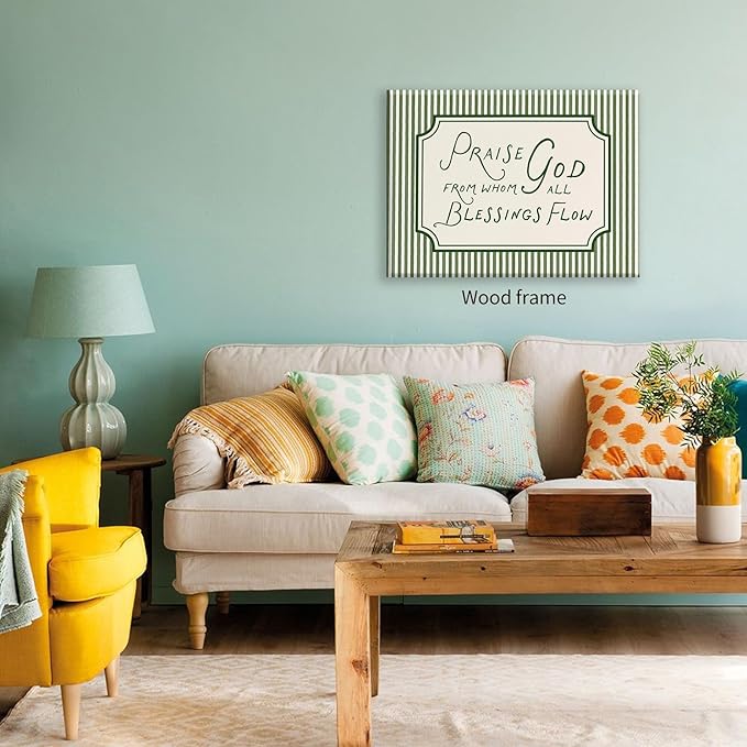 Christian Bible Verse Scripture Poster Praise God From Whom All Blessings Flow Wall Art 12x16 inch Framed Green Striped Religious Canvas Prints for Church Home Prayer Room Wall Decor