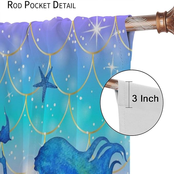 Mermaid Scale Curtains for Kids Girls Magic Gradient Mermaid Fish Scale Pattern Decoration Bedroom Nursery Curtains 63x72 Inch