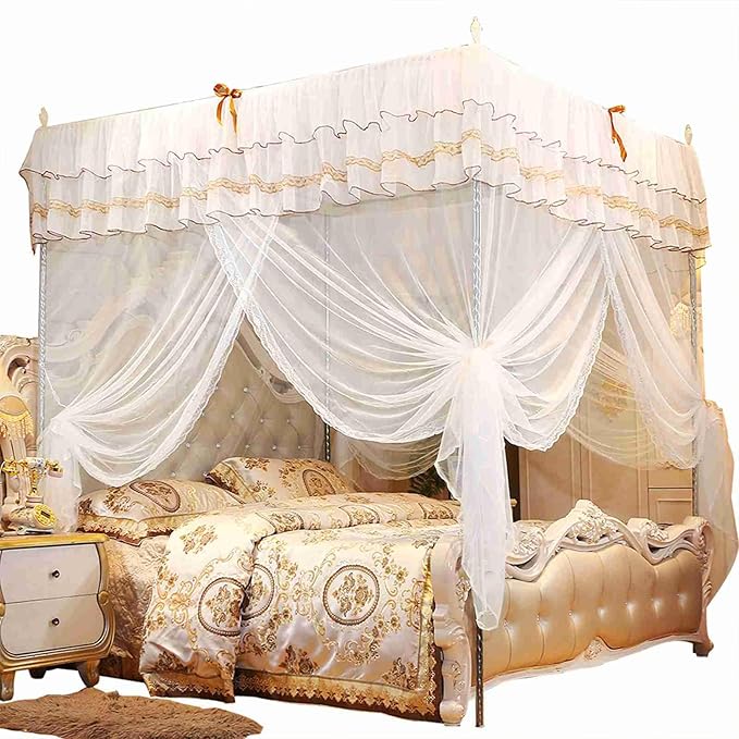 Canopy Bed Curtains Bed Drapes, Luxury Princess Four Corner Post Curtain Canopy Netting Net Bedding (180 * 200 * 200)
