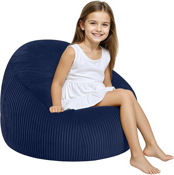 COMAX Bean Bag Chairs for Kids, Toddler BeanBag Sofa with Filler Bean Couch Stuffed for Boys and Girls, Lazy Floor Chair for Playroom, Nursery Room, Dark Blue