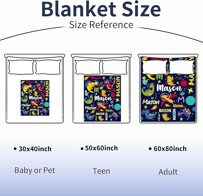 Personalized Dinosaur Blanket for Boys, Custom Name Blanket for Kids Dino Outspace, Soft Flannel Dinosaur Toddler Blanket Customized Gift for Birthday Christmas Baby Shower, Newborn Gift 30" X 40"