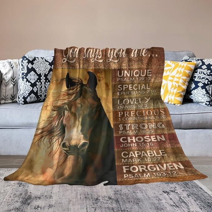Horse Blanket Gifts for Girls, Women, Men, Kids, Adults - Soft Warm Cozy Fleece Throw for Couch, Sofa, Bed 50"x60"