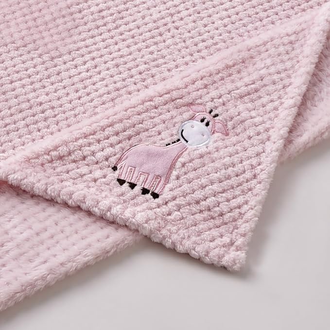 CREVENT 2Pcs 30''X40'' Cute Cozy Fluffy Warm Baby Blankets for Infants Toddlers' Bedding Crib Cot Stroller - Giraffe + Flower
