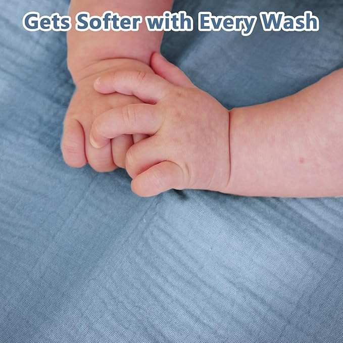 Muslin Crib Sheet – 100% Cotton Baby Fitted Sheet for Boys & Girls, Ultra Soft & Breathable, Snug Fit with 360° Elastic, Fits Standard Crib Mattress 28" x 52" & Toddler Beds.