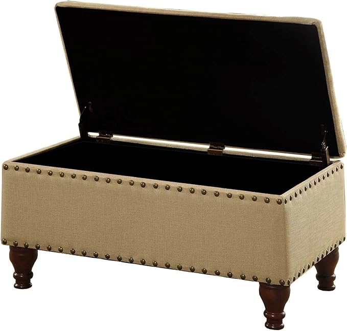 Homepop Home Decor | Upholstered Storage Bench with Nailhead Trim | Ottoman with Storage for Living Room & Bedroom | Decorative Home Furniture (Tan ) Large
