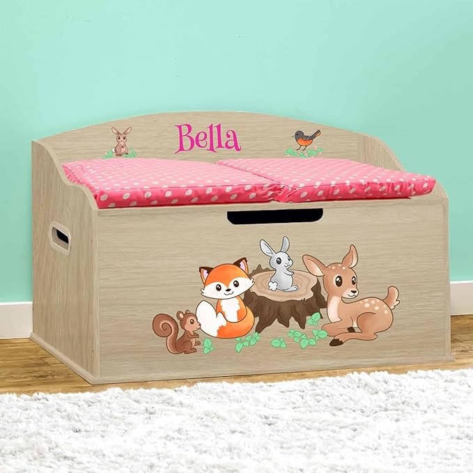 DIBSIES Personalized Creative Wonders Toy Box, Woodland Creatures, 30 x 19.25 x 18 inches, Soft-Close Lid (Natural)