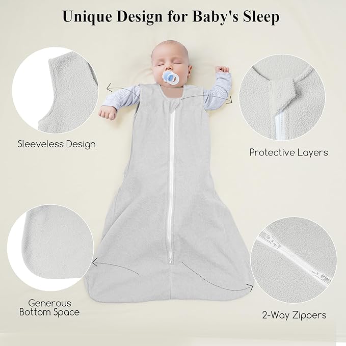 david's kids 3 Pack Warm Micro Fleece Baby Sleep Sack 18-24 Months, Soft Baby Wearable Blankets with 2-Way Zipper, Comfy Winter Sleeping Bags for Toddler Boys, X-Large Size, Snow White & Grey & Blue