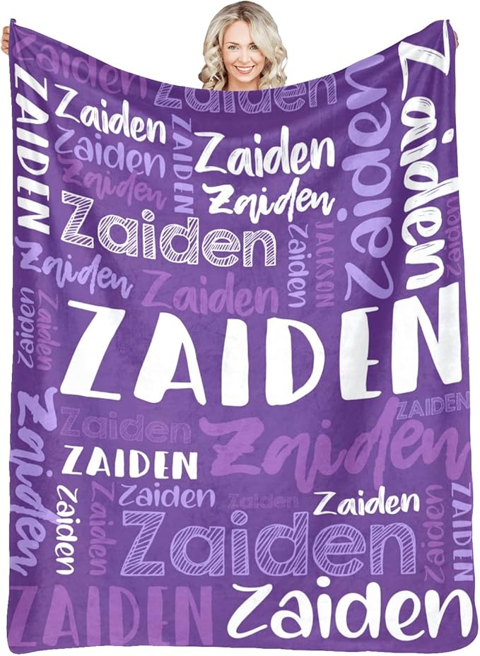 Dr.TOUGH Personalized Blankets with Name Customized Baby Blankets for Girls Boys Adults Monogrammed Blankets and Throws Christmas Birthday Mothers Fathers Valentines Day Gift (Purple,60''×80'')