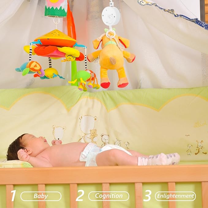 Sosoport Wind Up Nursery Musical Mobile for Crib Mobile with Rotating and Music Box Manual Control Soothing Melodies for Visual and Auditory Development Versatile Use for Bassinets and
