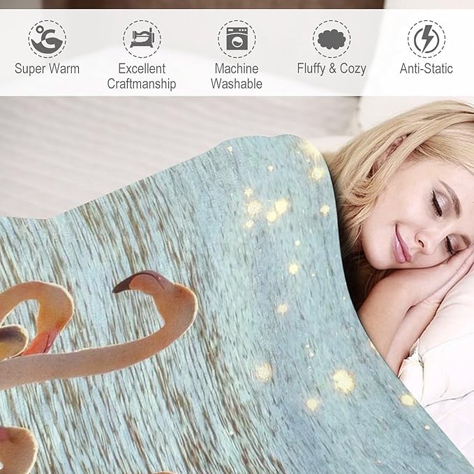 Flamingo Blanket Flamingo Gifts for Girls Boys Woman Kids Lover Ocean Coastal Throw Blankets Soft Blanket Warm Fleece Flannel Plush Blankets for Bed Sofa Couch 50"x60"