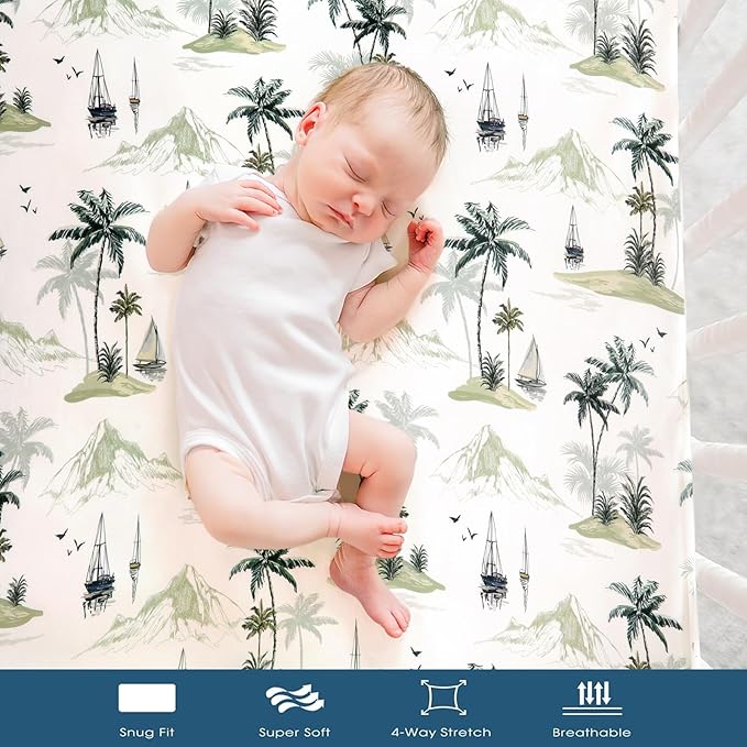 Pack n Play Sheets Fitted 2 Pack, Stretchy Ultra Soft Jersey Knit Pack and Play Sheets, Universal Fitted Portable/Mini Crib Mattresses Snug and Safe, Cute Sunny Holiday Print