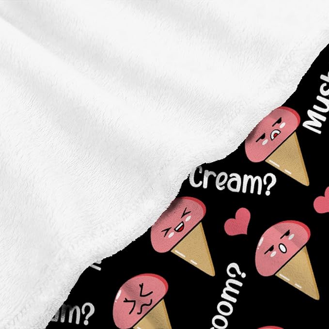 Thuswarm Mushroom Or Ice Cream Flannel Throw Blanket Warm Cozy Soft Funny Print Blankets for Bed Couch Sofa Room Decoration Gifts 50"×40" Small for Kid
