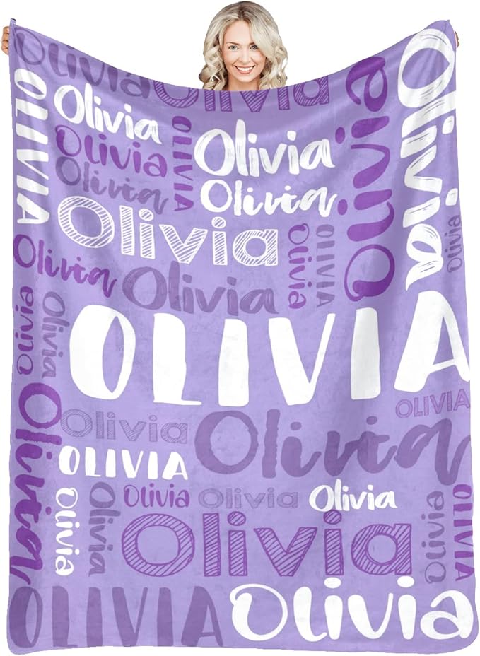 Dr.TOUGH Personalized Blankets with Name Customized Baby Blankets for Girls Boys Adults Monogrammed Blankets and Throws Christmas Birthday Mothers Fathers Valentines Day Gift (Lilac,60''×80'')