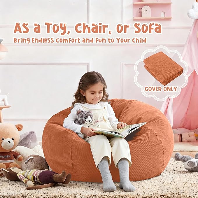 Nobildonna Bean Bag Chair Cover (No Filler) for Kids and Adults,Beanbag Stuffed Animal Storage Without Filling Plush Toys Holder and Organizer Soft Premium Corduroy 200L
