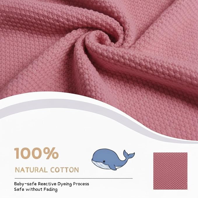Baby Knit Blanket Soft Cotton Lightweight Newborn Blanket for Crib Stroller Toddler Nursery Shower Gift Cozy Breathable Travel Swaddle Wrap Rose Pink 30 x 30 Inches