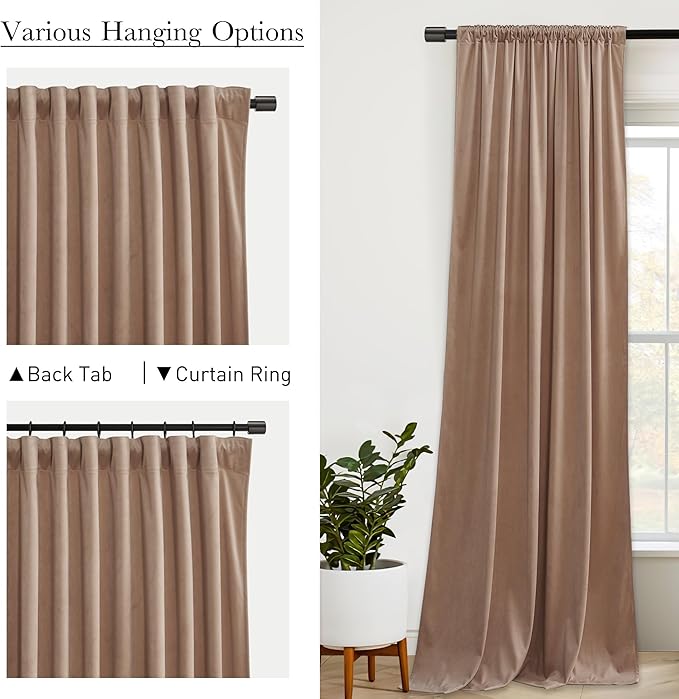 StangH Blush Beige Nursery Kids Curtains 102 inches Soft Velvet Room Darkening Thermal Insulated Drapes for Living Room Bedroom Decor Back Tab, W52 x L102, 2 Panels