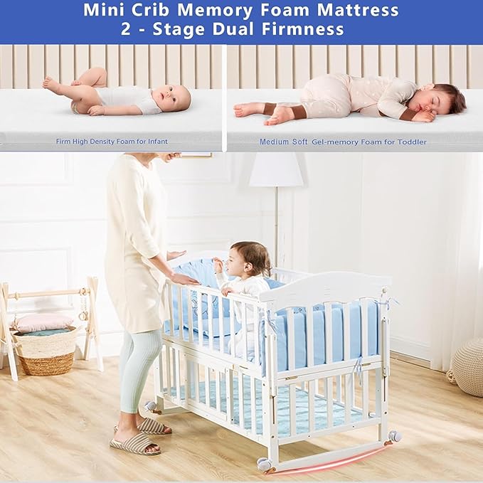 Portable Mini Baby Crib 4 in 1 with Memory Foam Mattress(38"by24") Included, Cunas para Bebes 2025 Convertible Crib 6 in1 with Foldable Storage Baby Playpen Bassinet Bedside Sleeper Bed(White)