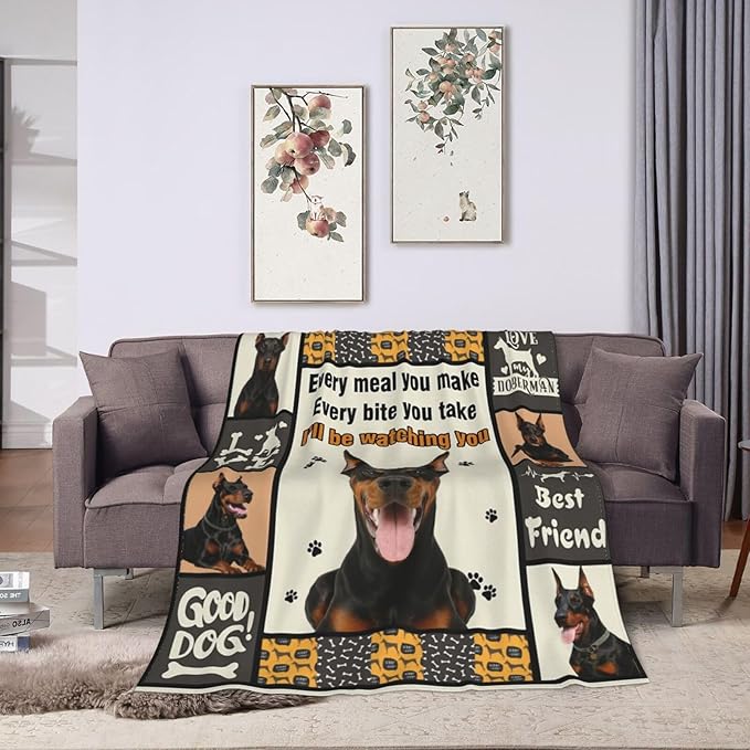 Doberman Blanket Doberman Decor Throw Blanket Super Soft Flannel Lightweight Fluffy Plush Fuzzy Fleece Stuff Blanket Gifts for Dog Lover Girl Woman Adults Man Boys Kids Baby for Bed Sofa 50"X60"